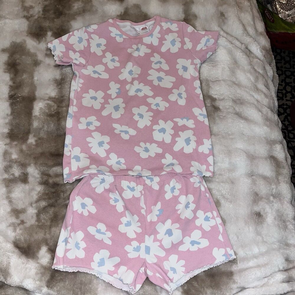 ZARA Pink Daisy Print Pajama Top / Shorts Set 9-10 Year Girls Sleepwear